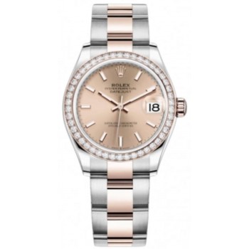 Réplique Montre pour femme Rolex Datejust 31 en acier inoxydable et or rose avec cadran rose et lunette en diamant M278381RBR-0009