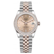 Réplique Montre pour femme Rolex Datejust 31 en acier inoxydable et or rose avec cadran rose et lunette en diamant M278381RBR-0010