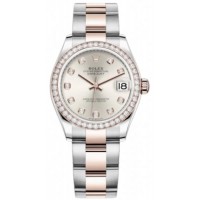 Réplique Rolex Datejust 31 Montre pour femme en acier inoxydable et or rose avec cadran en diamant argenté et lunette en diamant M278381RBR-0015