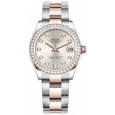 Réplique Rolex Datejust 31 Montre pour femme en acier inoxydable et or rose avec cadran en diamant argenté et lunette en diamant M278381RBR-0015