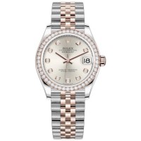 Réplique Rolex Datejust 31 Montre pour femme en acier inoxydable et or rose avec cadran en diamant argenté et lunette en diamant M278381RBR-0016