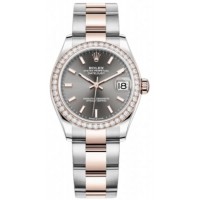 Réplique Montre pour femme Rolex Datejust 31 en acier inoxydable et cadran en ardoise or rose avec lunette en diamant M278381RBR-0017