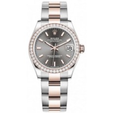 Réplique Montre pour femme Rolex Datejust 31 en acier inoxydable et cadran en ardoise or rose avec lunette en diamant M278381RBR-0017