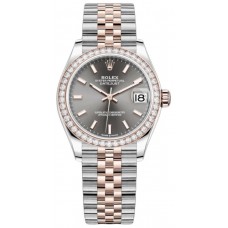 Réplique Montre pour femme Rolex Datejust 31 en acier inoxydable et cadran en ardoise or rose avec lunette en diamant M278381RBR-0018