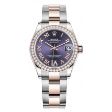 Réplique Montre pour femme Rolex Datejust 31 en acier inoxydable et or rose aubergine pavé cadran romain lunette en diamant M278381RBR-0019