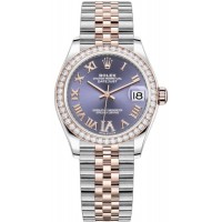 Réplique Rolex Datejust 31 Montre pour femme en acier inoxydable et or rose aubergine pavé cadran romain lunette en diamant M278381RBR-0020