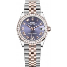 Réplique Rolex Datejust 31 Montre pour femme en acier inoxydable et or rose aubergine pavé cadran romain lunette en diamant M278381RBR-0020