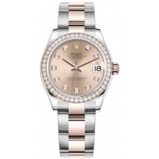 Réplique Rolex Datejust 31 Montre pour femme en acier inoxydable et or rose avec cadran en diamant rose et lunette en diamant M278381RBR-0023