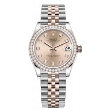 Réplique Rolex Datejust 31 Montre pour femme en acier inoxydable et or rose avec cadran en diamant rose et lunette en diamant M278381RBR-0024