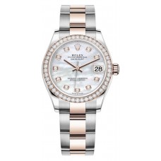 Réplique Rolex Datejust 31 Montre pour femme en acier inoxydable et or rose avec cadran en nacre et lunette en diamant M278381RBR-0025