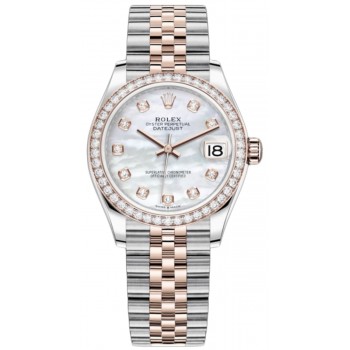 Réplique Rolex Datejust 31 Montre pour femme en acier inoxydable et or rose avec cadran en nacre et lunette en diamant M278381RBR-0026