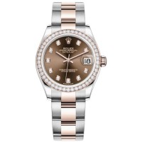 Réplique Rolex Datejust 31 Montre pour femme en acier inoxydable et or rose avec cadran diamant chocolat et lunette en diamant M278381RBR-0027