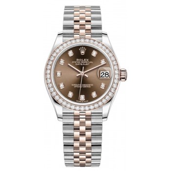 Réplique Rolex Datejust 31 Montre pour femme en acier inoxydable et or rose avec cadran diamant chocolat et lunette en diamant M278381RBR-0028