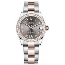 Réplique Montre pour femme Rolex Datejust 31 en acier inoxydable et pavé d'ardoise en or rose avec cadran romain et lunette en diamant M278381RBR-0029