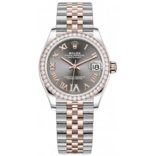 Réplique Montre pour femme Rolex Datejust 31 en acier inoxydable et pavé d'ardoise en or rose avec cadran romain et lunette en diamant M278381RBR-0030