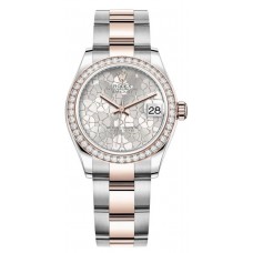 Réplique Rolex Datejust 31 Montre pour femme en acier inoxydable et or rose argenté à motif floral avec cadran en diamant et lunette en diamant M278381RBR-0031