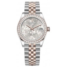 Réplique Rolex Datejust 31 en acier inoxydable et or rose argent cadran diamant à motif floral lunette diamant montre pour femme M278381RBR-0032