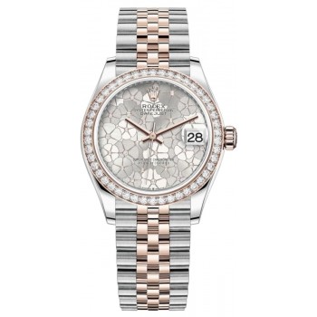 Réplique Rolex Datejust 31 en acier inoxydable et or rose argent cadran diamant à motif floral lunette diamant montre pour femme M278381RBR-0032