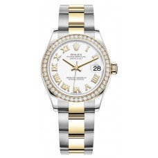 Réplique Montre pour femme Rolex Datejust 31 en acier inoxydable et or jaune avec cadran romain blanc et lunette en diamant M278383RBR-0001