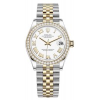 Réplique Montre pour femme Rolex Datejust 31 en acier inoxydable et or jaune avec cadran romain blanc et lunette en diamant M278383RBR-0002