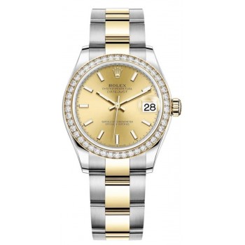 Réplique Montre pour femme Rolex Datejust 31 en acier inoxydable et or jaune avec cadran champagne et lunette en diamant M278383RBR-0013