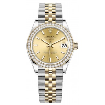 Réplique Montre pour femme Rolex Datejust 31 en acier inoxydable et or jaune avec cadran champagne et lunette en diamant M278383RBR-0014