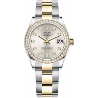 Réplique Rolex Datejust 31 Montre pour femme en acier inoxydable et or jaune et argent avec cadran en diamant et lunette en diamant M278383RBR-0019