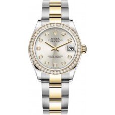 Réplique Rolex Datejust 31 Montre pour femme en acier inoxydable et or jaune et argent avec cadran en diamant et lunette en diamant M278383RBR-0019