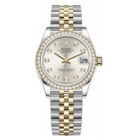 Réplique Rolex Datejust 31 Montre pour femme en acier inoxydable et or jaune et argent avec cadran en diamant et lunette en diamant M278383RBR-0020