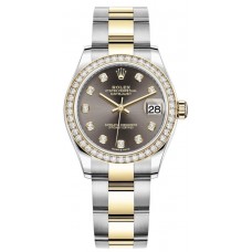 Réplique Rolex Datejust 31 Montre pour femme en acier inoxydable et or jaune avec cadran gris foncé et lunette en diamant M278383RBR-0021