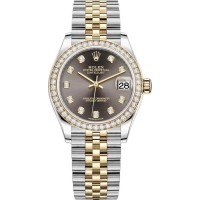 Réplique Rolex Datejust 31 Montre pour femme en acier inoxydable et or jaune avec cadran gris foncé et lunette en diamant M278383RBR-0022