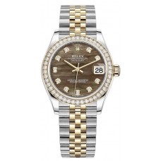 Réplique Rolex Datejust 31 Montre pour femme en acier inoxydable et or jaune avec cadran en nacre noire et lunette en diamant M278383RBR-0024