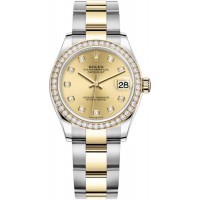 Réplique Rolex Datejust 31 Montre pour femme en acier inoxydable et or jaune avec cadran diamant et lunette en diamant M278383RBR-0025