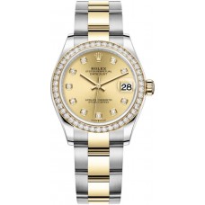 Réplique Rolex Datejust 31 Montre pour femme en acier inoxydable et or jaune avec cadran diamant et lunette en diamant M278383RBR-0025