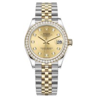 Réplique Rolex Datejust 31 Montre pour femme en acier inoxydable et or jaune avec cadran diamant et lunette en diamant M278383RBR-0026