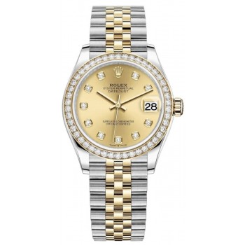 Réplique Rolex Datejust 31 Montre pour femme en acier inoxydable et or jaune avec cadran diamant et lunette en diamant M278383RBR-0026