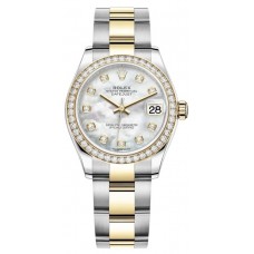 Réplique Rolex Datejust 31 Montre pour femme en acier inoxydable et or jaune avec cadran en nacre et lunette en diamant M278383RBR-0027