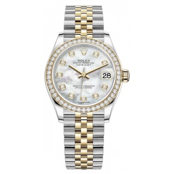 Réplique Rolex Datejust 31 Montre pour femme en acier inoxydable et or jaune avec cadran en nacre et lunette en diamant M278383RBR-0028