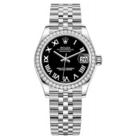 Réplique Montre pour femme Rolex Datejust 31 en acier inoxydable et or blanc avec cadran romain noir et lunette en diamant M278384RBR-0002