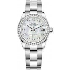 Réplique Rolex Datejust 31 Montre pour femme en acier inoxydable et or blanc avec cadran en nacre et lunette en diamant M278384RBR-0007