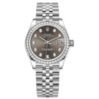 Réplique Rolex Datejust 31 Montre pour femme en acier inoxydable et or blanc avec cadran gris foncé et lunette en diamant M278384RBR-0010