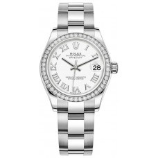 Réplique Montre pour femme Rolex Datejust 31 en acier inoxydable et or blanc avec cadran romain blanc et lunette en diamant M278384RBR-0013