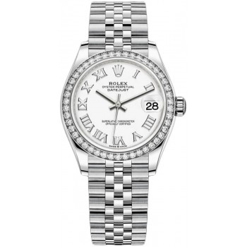 Réplique Montre pour femme Rolex Datejust 31 en acier inoxydable et or blanc avec cadran romain blanc et lunette en diamant M278384RBR-0014