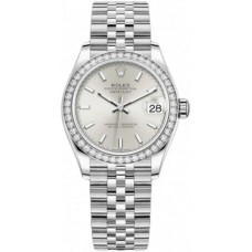 Réplique Montre pour femme Rolex Datejust 31 en acier inoxydable et or blanc avec cadran argenté et lunette bombée en diamant M278384RBR-0016