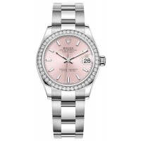 Réplique Montre pour femme Rolex Datejust 31 en acier inoxydable et or blanc avec cadran rose et lunette en diamant M278384RBR-0017