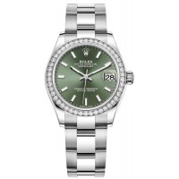 Réplique Montre pour femme Rolex Datejust 31 en or blanc avec cadran vert menthe et lunette en diamant M278384RBR-0021