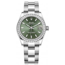 Réplique Montre pour femme Rolex Datejust 31 en or blanc avec cadran vert menthe et lunette en diamant M278384RBR-0021