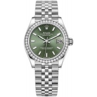 Réplique Montre pour femme Rolex Datejust 31 en or blanc avec cadran vert menthe et lunette en diamant M278384RBR-0022