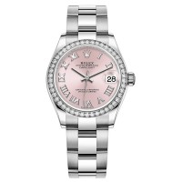 Réplique Montre pour femme Rolex Datejust 31 en acier inoxydable et or blanc avec cadran romain rose et lunette en diamant M278384RBR-0023