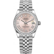 Réplique Montre pour femme Rolex Datejust 31 en acier inoxydable et or blanc avec cadran romain rose et lunette en diamant M278384RBR-0024